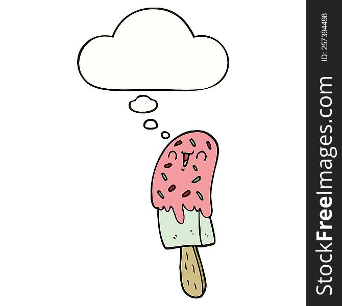 Cartoon Ice Lolly And Thought Bubble