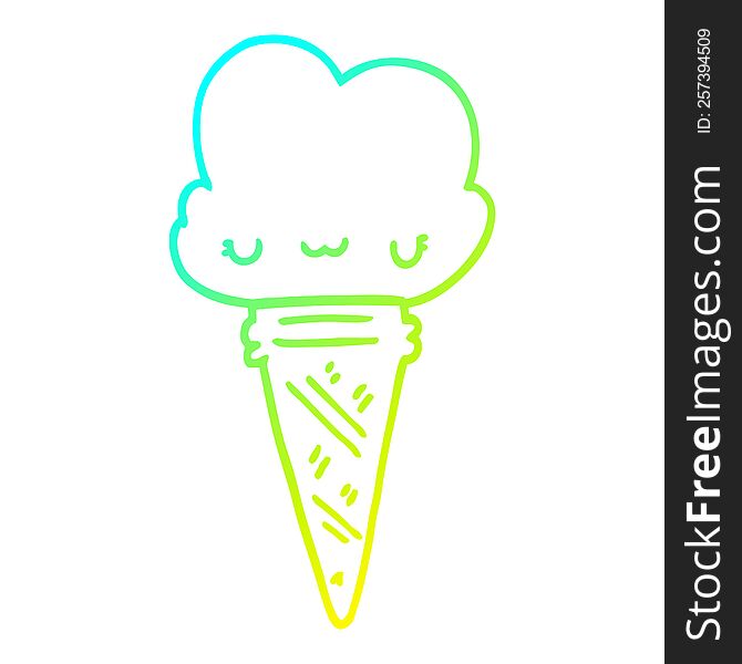 Cold Gradient Line Drawing Cartoon Ice Cream With Face