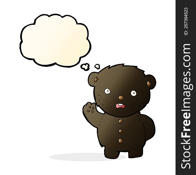 Cartoon Unhappy Black Teddy Bear With Thought Bubble