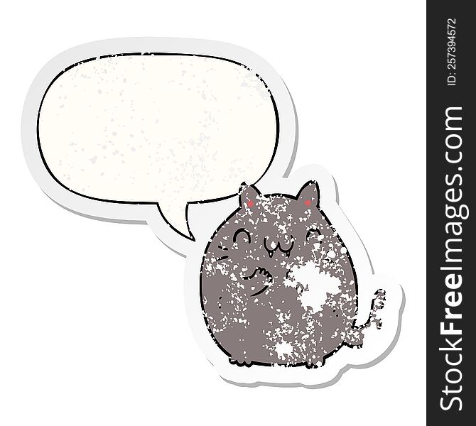 Happy Cartoon Cat And Speech Bubble Distressed Sticker