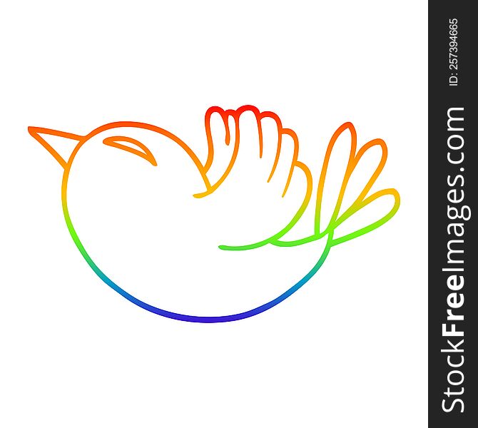 rainbow gradient line drawing of a cartoon red bird
