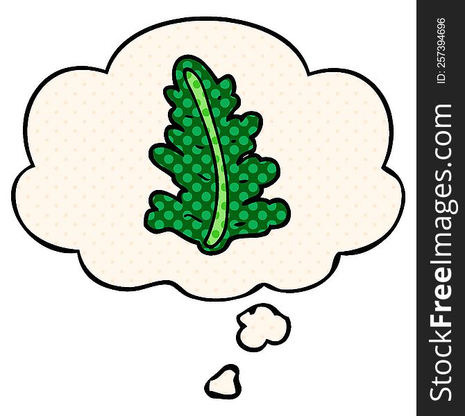 cartoon leaf with thought bubble in comic book style