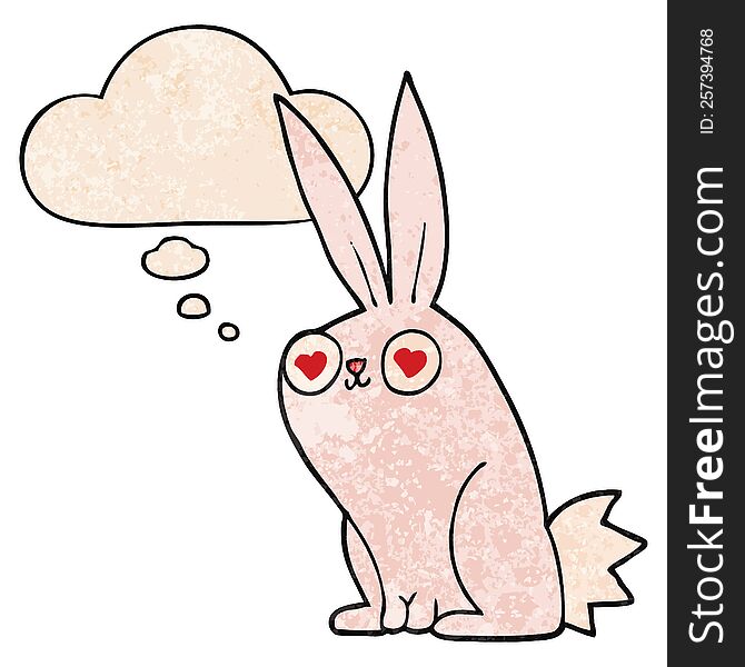 Cartoon Bunny Rabbit In Love And Thought Bubble In Grunge Texture Pattern Style