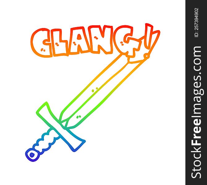 Rainbow Gradient Line Drawing Cartoon Clanging Sword