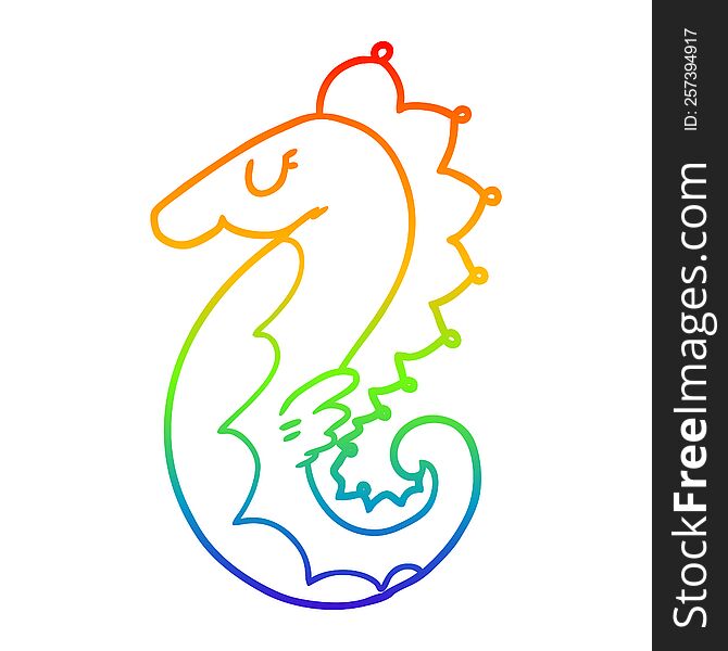 rainbow gradient line drawing of a cartoon sea horse