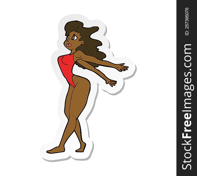 sticker of a cartoon sexy woman in swimsuit