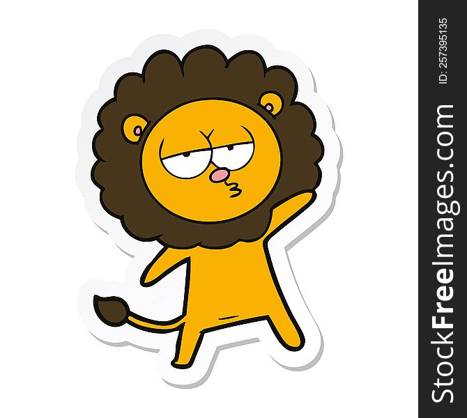 sticker of a cartoon tired lion