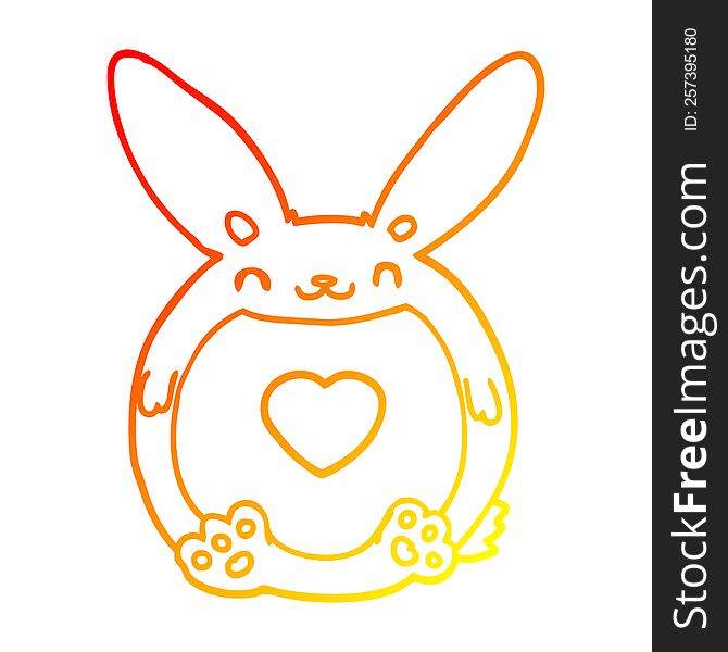warm gradient line drawing of a cartoon rabbit with love heart