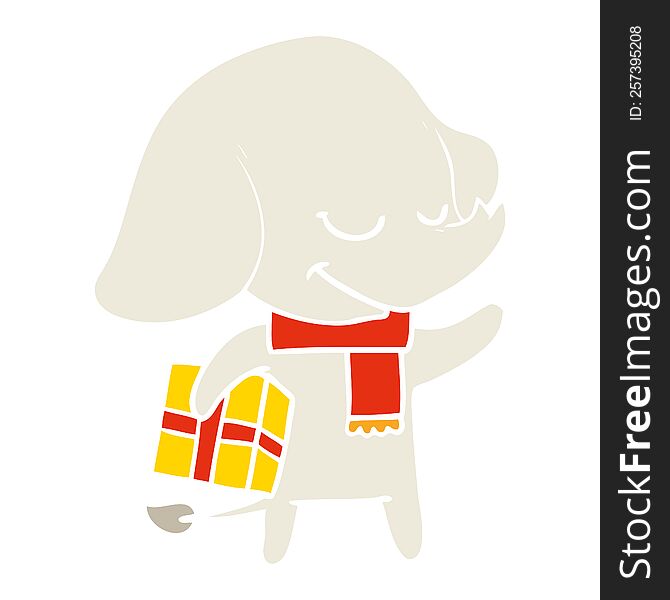 Flat Color Style Cartoon Christmas Elephant