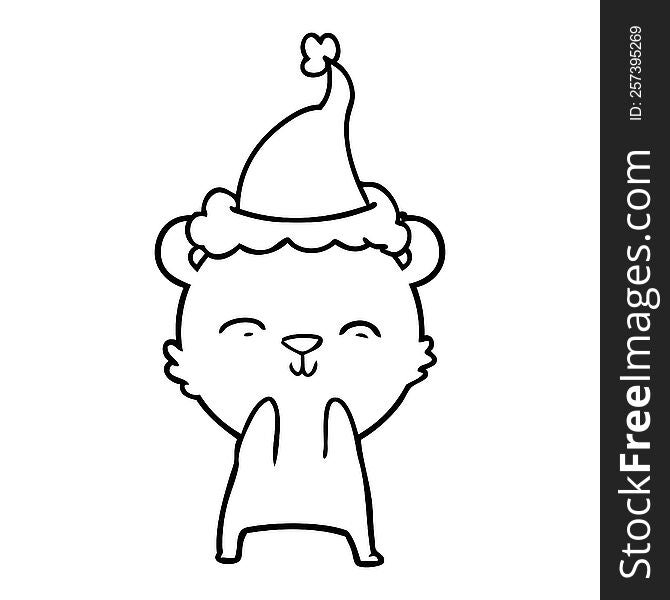 Happy Line Drawing Of A Polar Bear Wearing Santa Hat