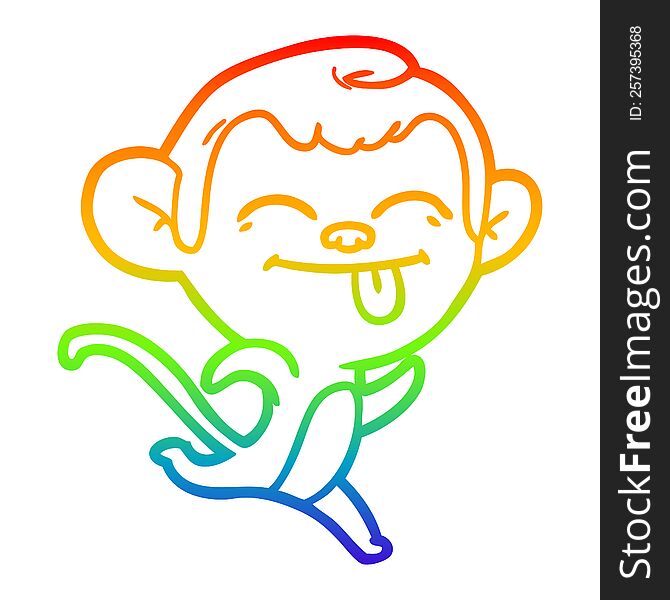 Rainbow Gradient Line Drawing Funny Cartoon Monkey