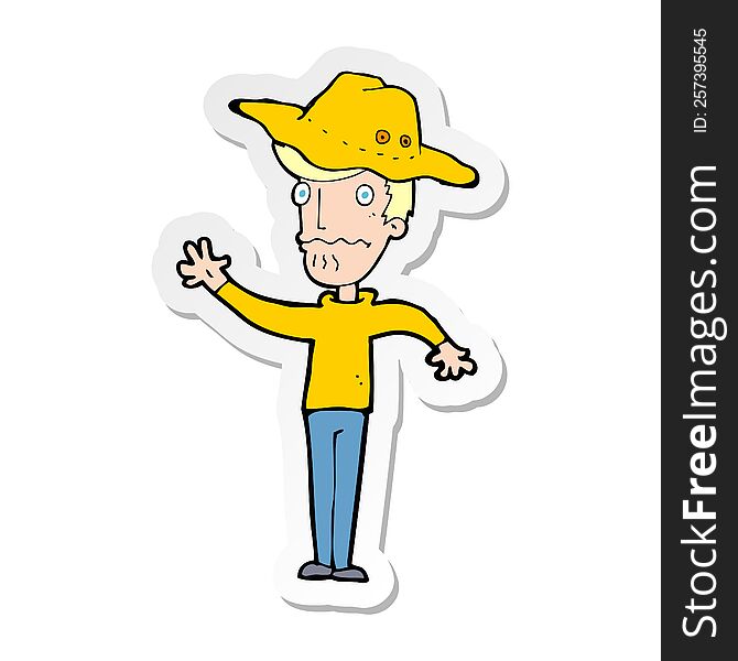 Sticker Of A Cartoon Man In Outback Hat