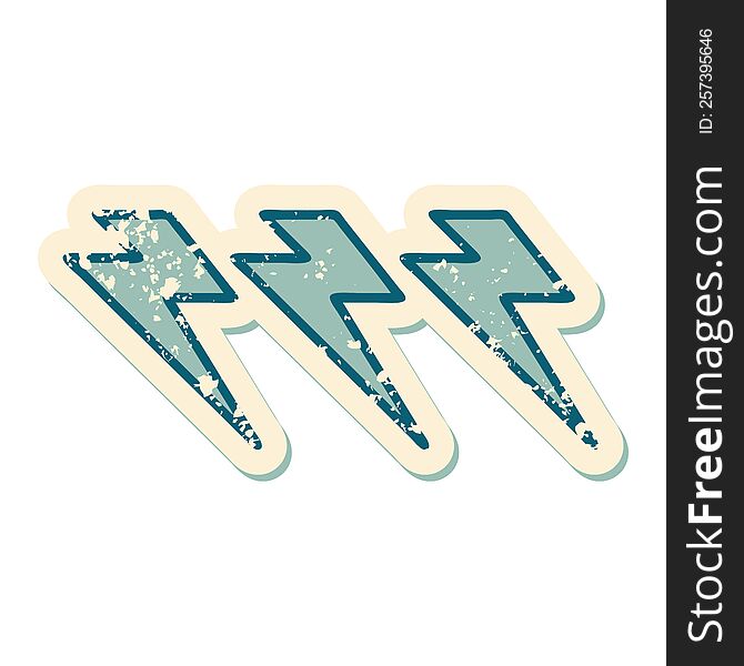 Distressed Sticker Tattoo Style Icon Of Lightning  Bolts
