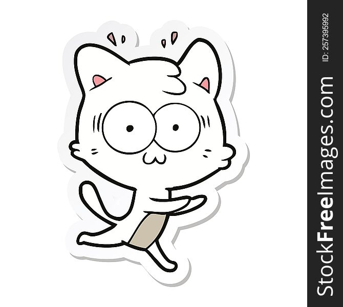 Sticker Of A Cartoon Surprised Cat Running