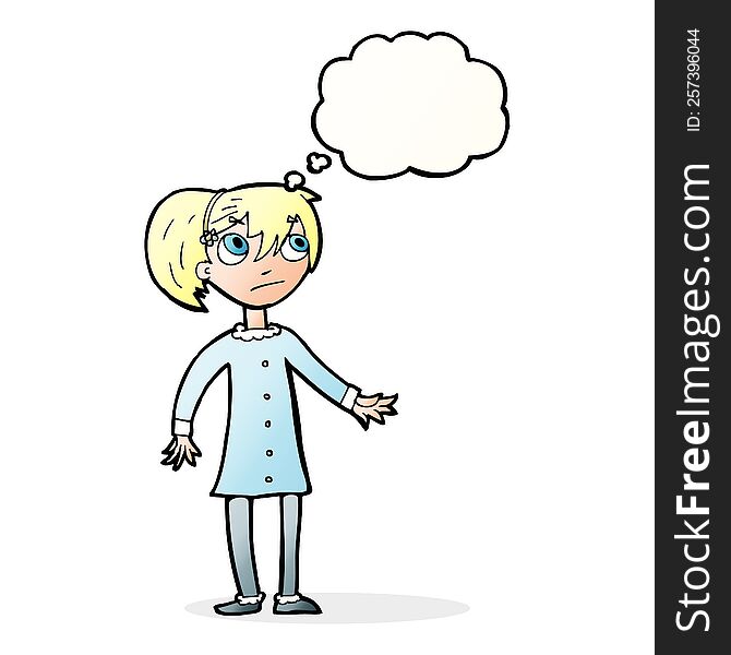 Cartoon Worried Girl With Thought Bubble