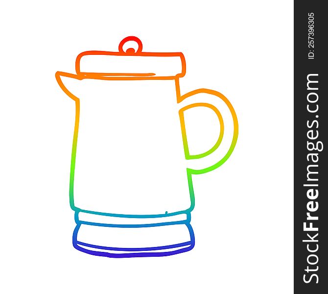 rainbow gradient line drawing of a old metal kettle