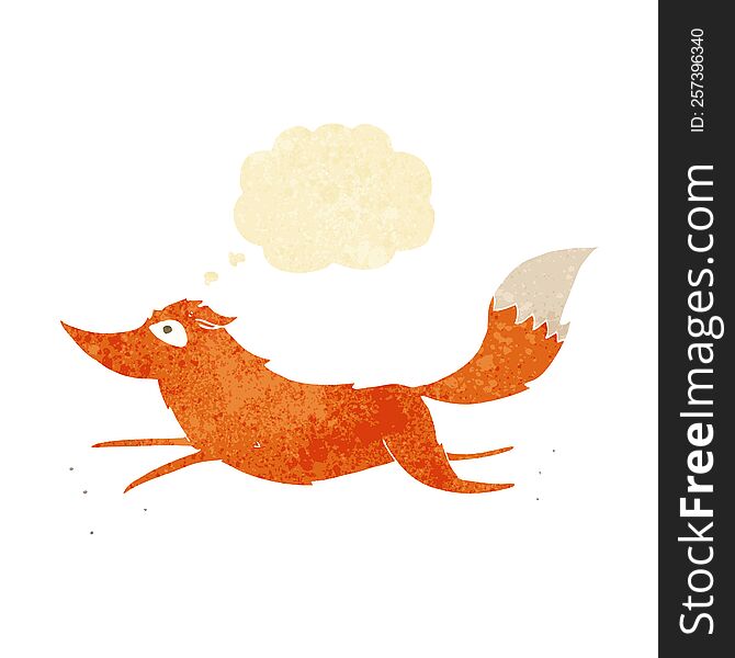 cartoon fox running with thought bubble