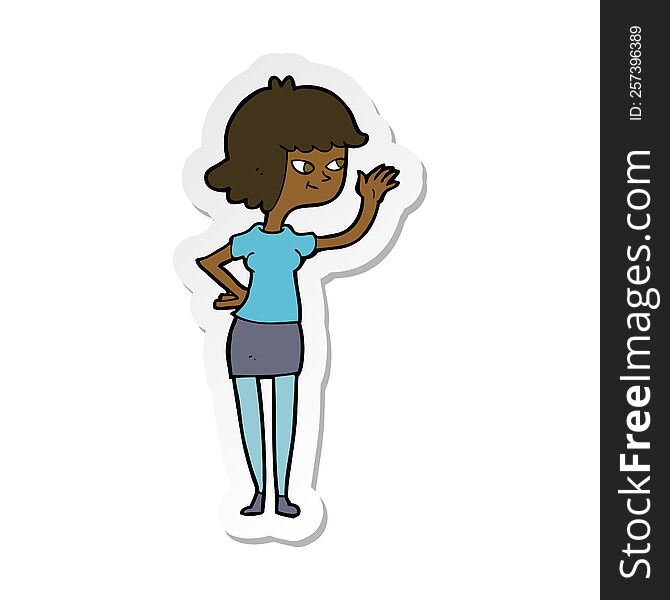 Sticker Of A Cartoon Friendly Girl Waving