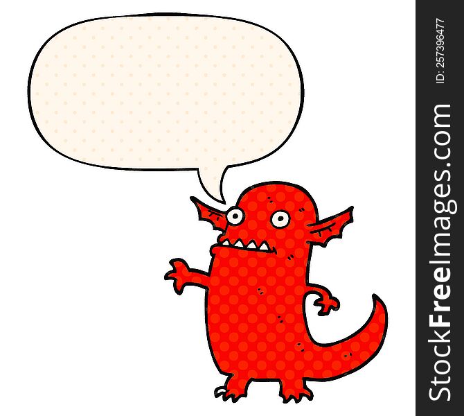 Cartoon Halloween Monster And Speech Bubble In Comic Book Style