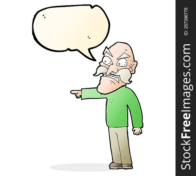 cartoon furious old man with speech bubble