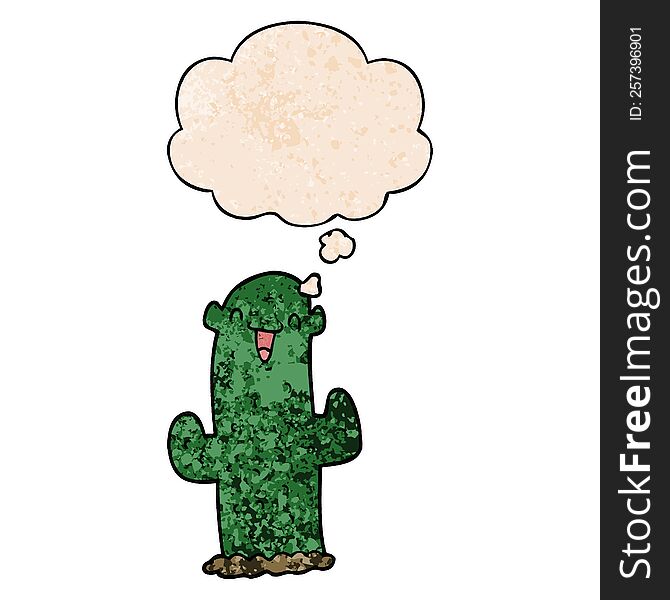 cartoon cactus with thought bubble in grunge texture style. cartoon cactus with thought bubble in grunge texture style