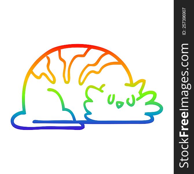 rainbow gradient line drawing of a cartoon sleepy cat
