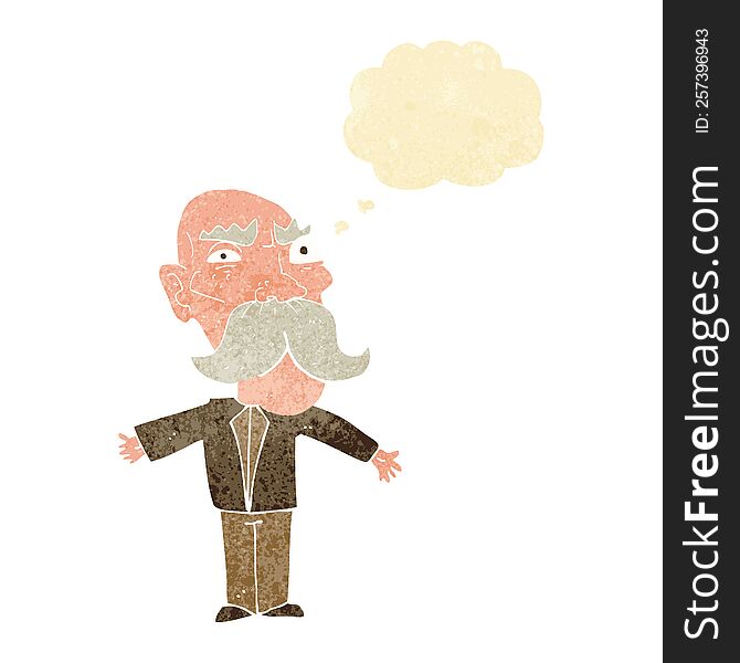 cartoon angry old man with thought bubble