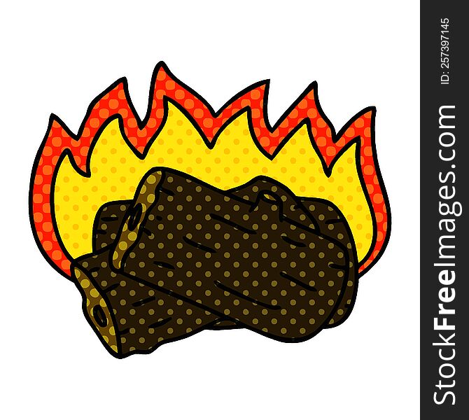 comic book style quirky cartoon burning log. comic book style quirky cartoon burning log