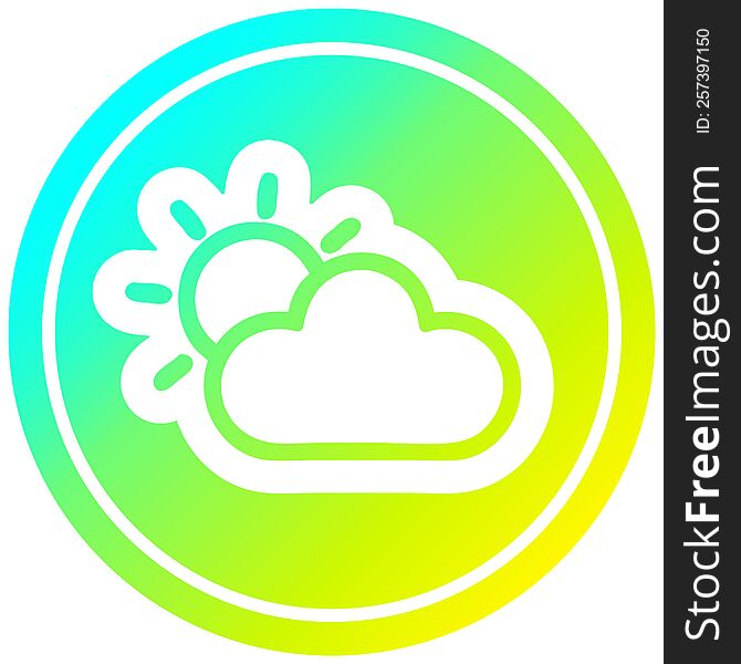 sun and cloud circular icon with cool gradient finish. sun and cloud circular icon with cool gradient finish