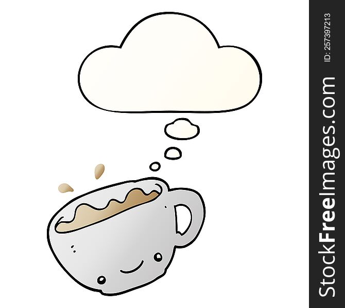 Cartoon Cup Of Coffee And Thought Bubble In Smooth Gradient Style