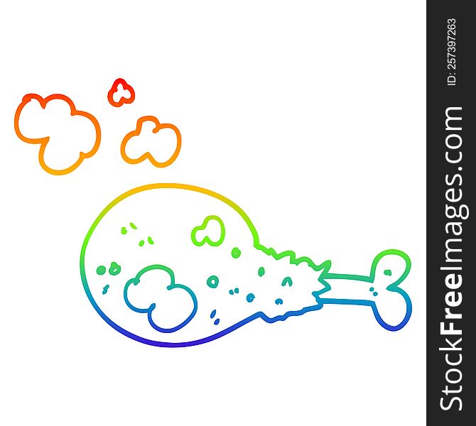 rainbow gradient line drawing of a cartoon cooked chicken leg