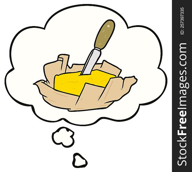 cartoon butter with thought bubble. cartoon butter with thought bubble