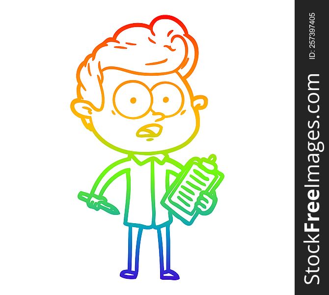 rainbow gradient line drawing of a shocked cartoon salesman