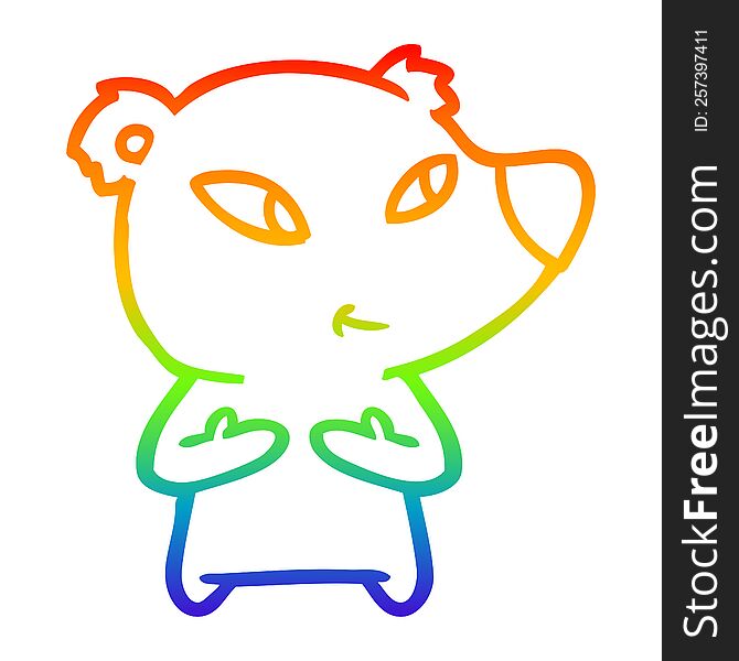rainbow gradient line drawing of a cute cartoon bear