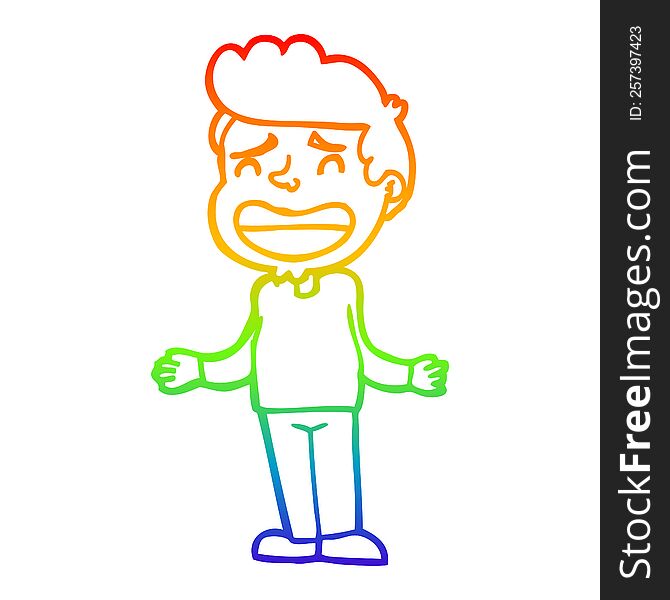 Rainbow Gradient Line Drawing Cartoon Boy Shrugging