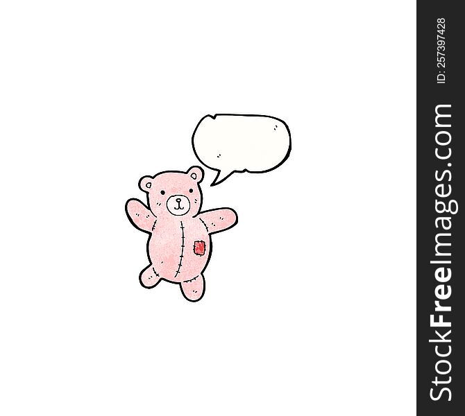 cartoon pink teddy bear with speech bubble