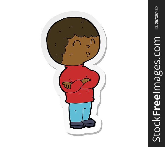 Sticker Of A Cartoon Boy With Folded Arms