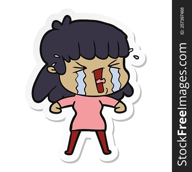 Sticker Of A Cartoon Woman In Tears