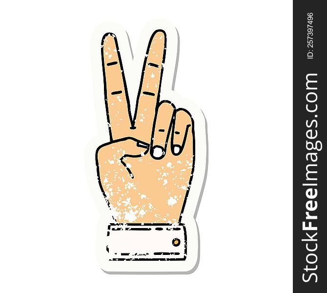 peace symbol two finger hand gesture grunge sticker