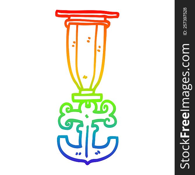 rainbow gradient line drawing of a cartoon sailor medal