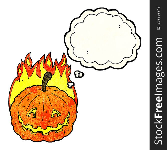 Cartoon Grinning Pumpkin With Thought Bubble