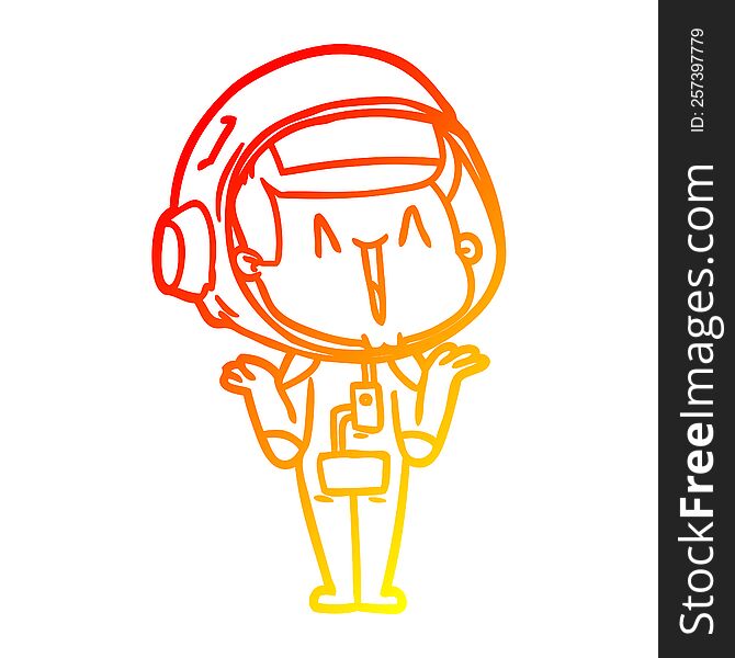 Warm Gradient Line Drawing Happy Cartoon Astronaut Shrugging Shoulders