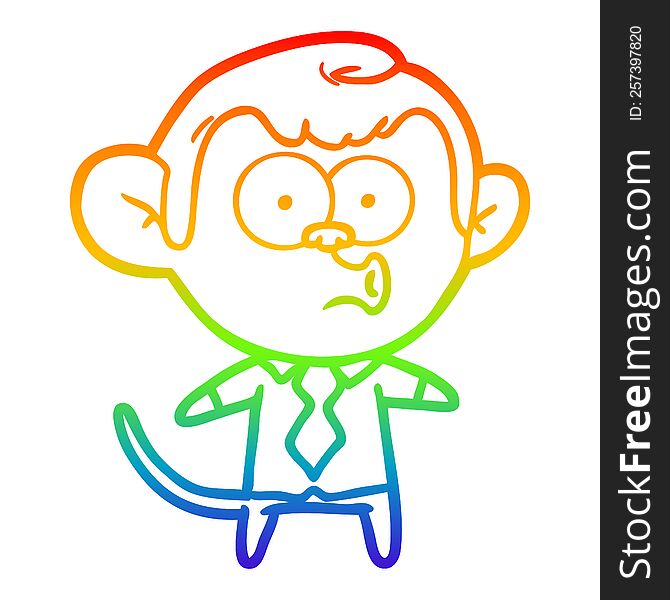 Rainbow Gradient Line Drawing Cartoon Office Monkey