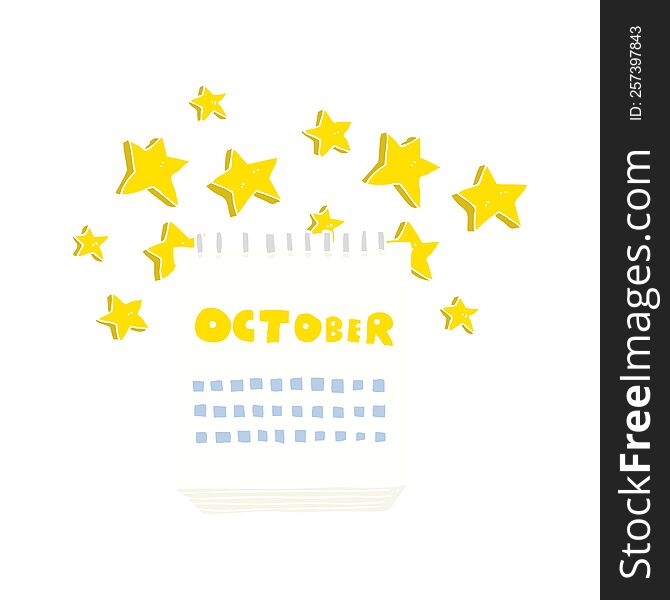 flat color illustration of a cartoon calendar showing month of october