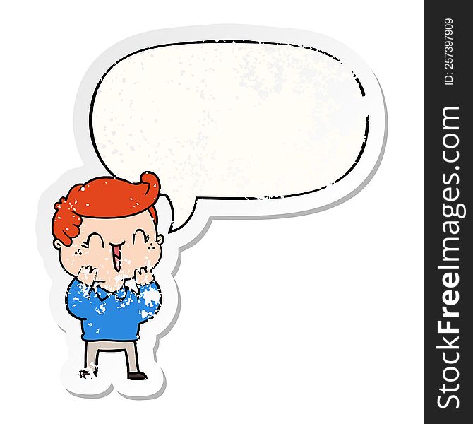 Cartoon Laughing Boy And Speech Bubble Distressed Sticker