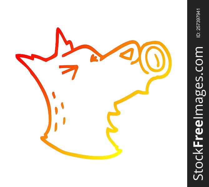 Warm Gradient Line Drawing Cartoon Howling Wolf