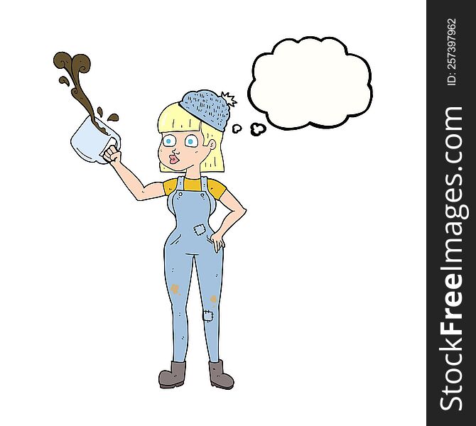 Thought Bubble Cartoon Female Worker With Coffee Mug