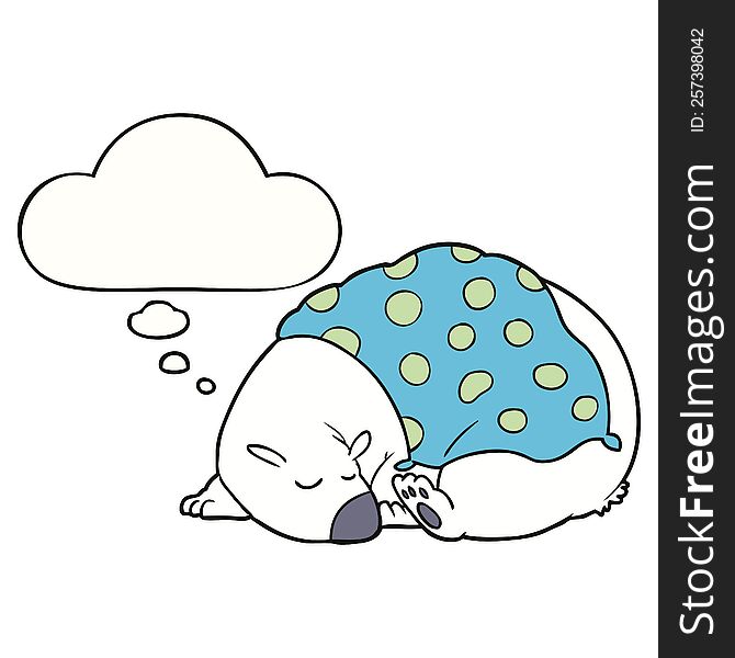 Cartoon Polar Bear Sleeping And Thought Bubble