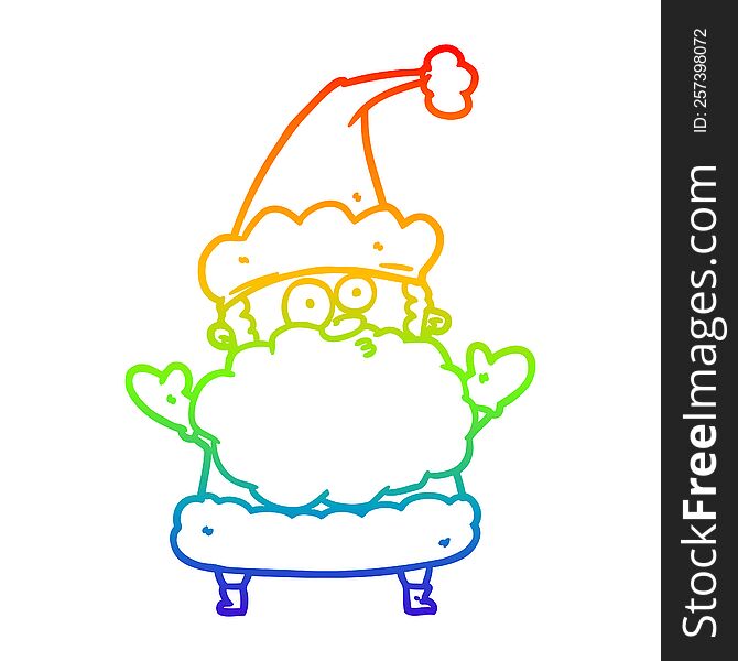 rainbow gradient line drawing of a confused santa claus shurgging shoulders