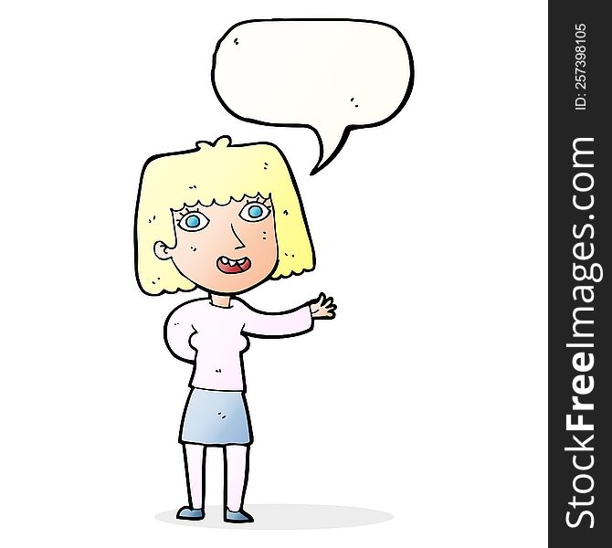Cartoon Friendly Woman Waving With Speech Bubble